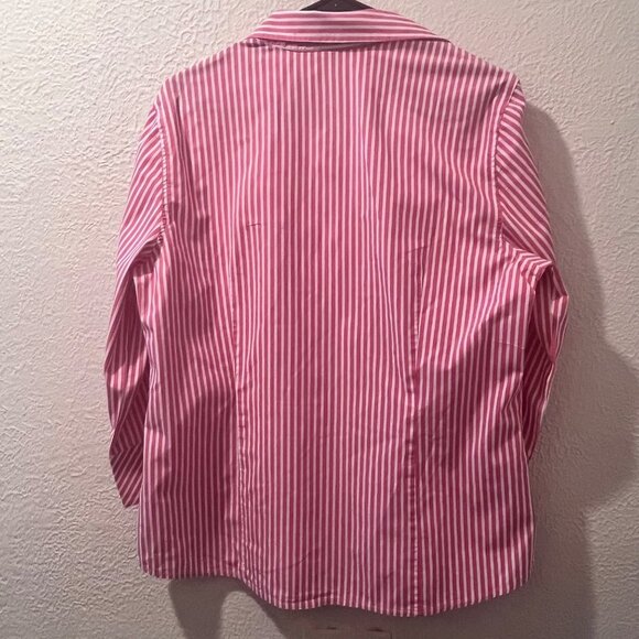 Talbots Womens button down Blouse, Pink and White Striped Collard top Size 16‎ - Picture 2 of 5